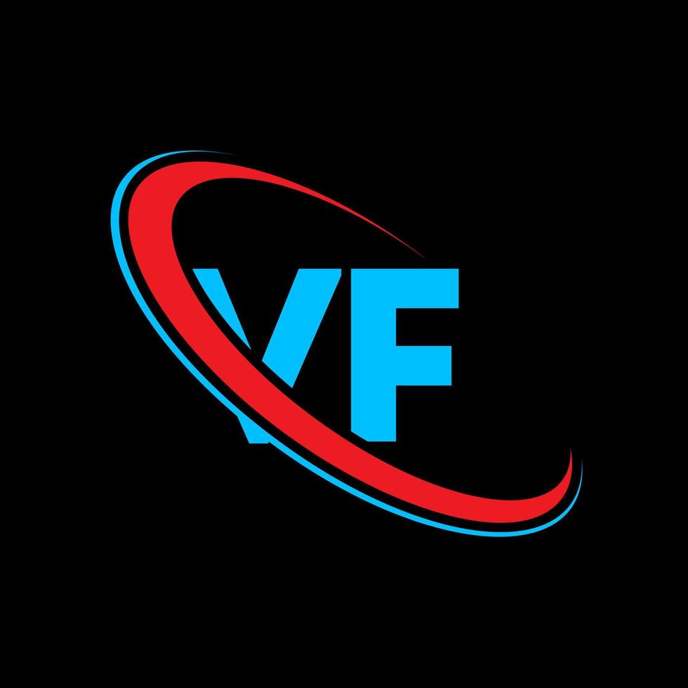 logotipo vf. projeto vf. carta vf azul e vermelha. design de logotipo de carta vf. letra inicial vf vinculado ao logotipo do monograma maiúsculo do círculo. vetor