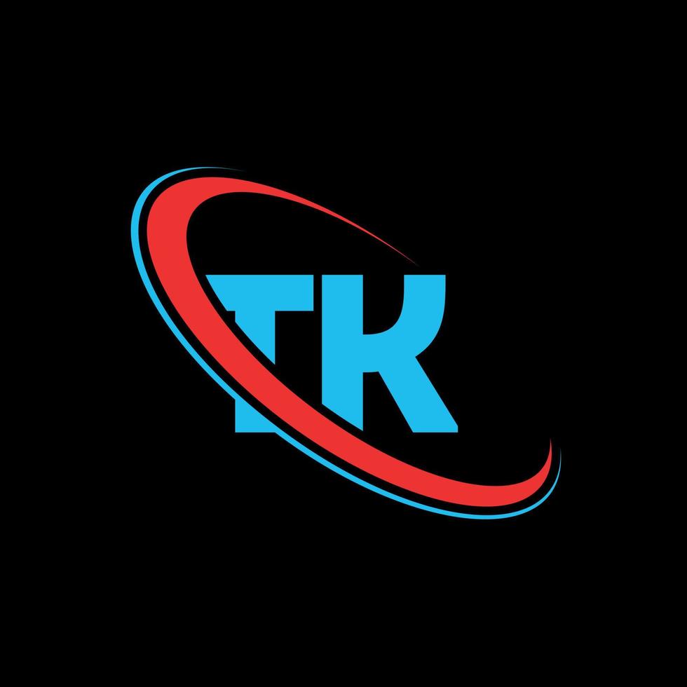 tk logotipo. projeto tk. letra tk azul e vermelha. design de logotipo de letra tk. letra inicial tk vinculado ao logotipo do monograma maiúsculo do círculo. vetor