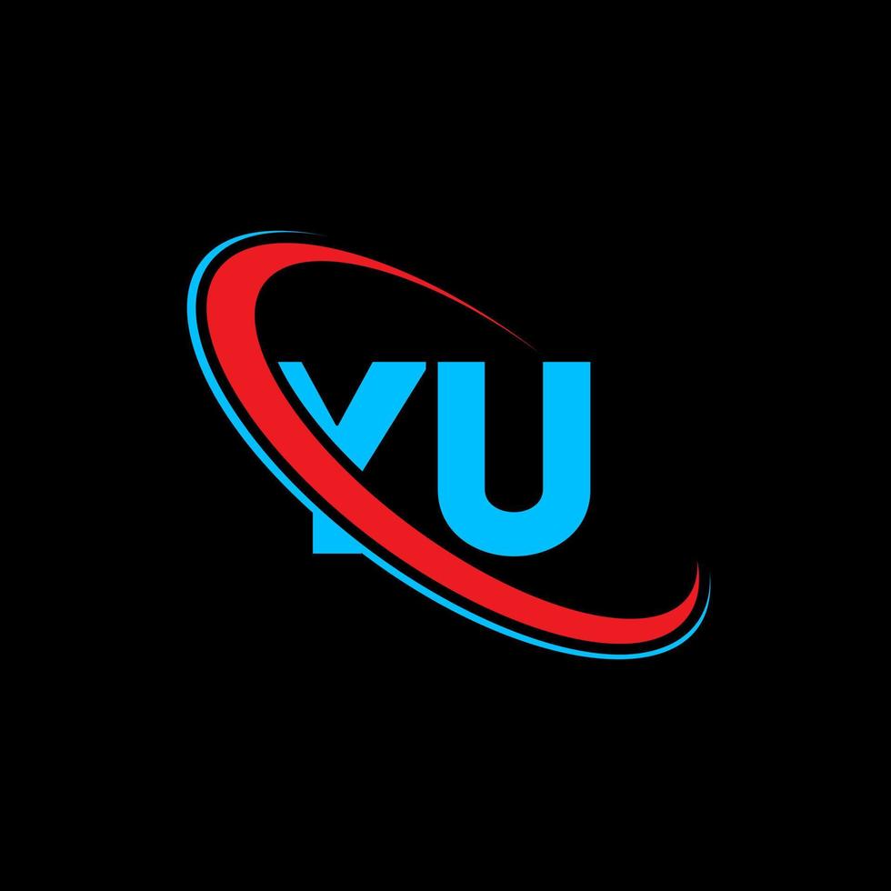 seu logotipo. seu projeto. carta yu azul e vermelha. design de logotipo de letra yu. letra inicial yu vinculou o logotipo do monograma maiúsculo do círculo. vetor