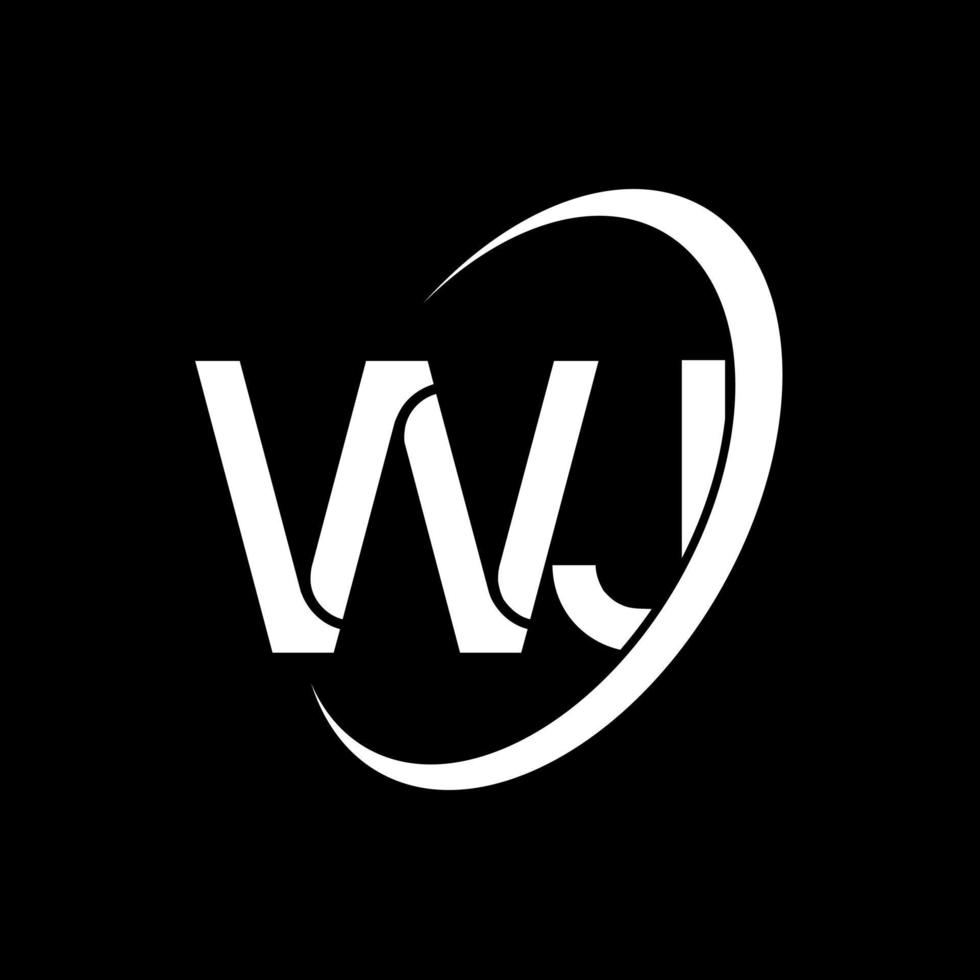 logotipo wj. projeto wj. letra wj branca. design de logotipo de letra wj. letra inicial wj vinculou o logotipo do monograma em maiúsculas do círculo. vetor