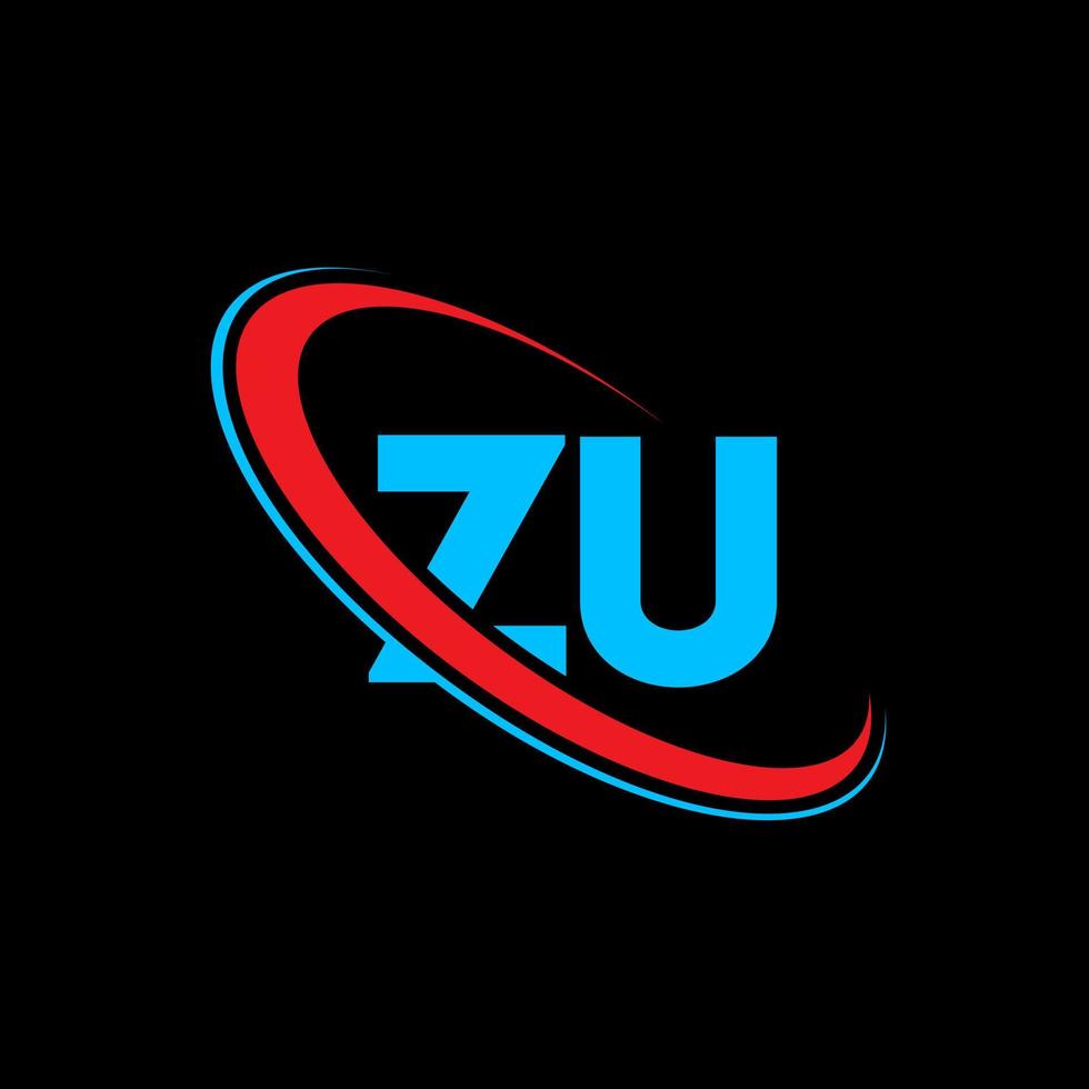 zu logotipo. zu design. letra zu azul e vermelha. design de logotipo de letra zu. letra inicial zu vinculado ao logotipo do monograma em maiúsculas do círculo. vetor