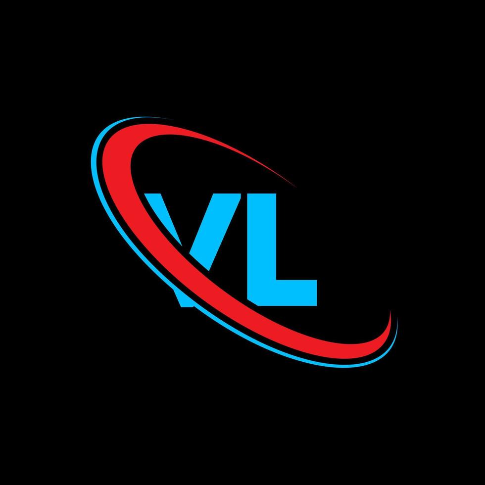 vl logotipo. projeto v. carta vl azul e vermelha. vl design de logotipo de carta. letra inicial vl logotipo do monograma maiúsculo do círculo vinculado. vetor