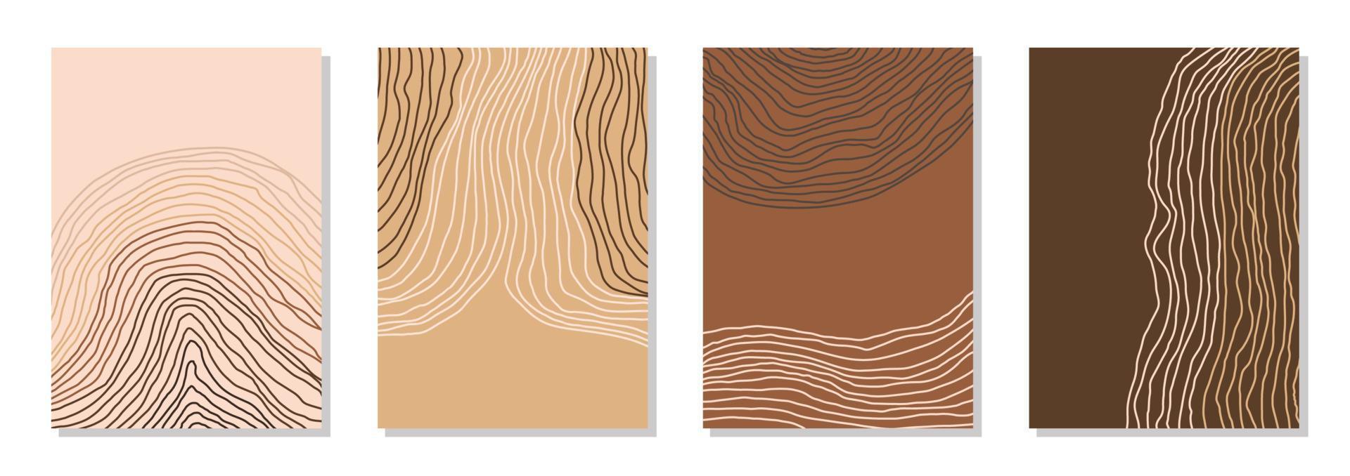 conjunto de 4 cartazes de arte de parede, brochura, modelos de folheto. forma abstrata de linha orgânica única desenhada, design desenhado à mão, diferentes cores de pele. design vintage de vetor gráfico de linha contemporânea dinâmica.