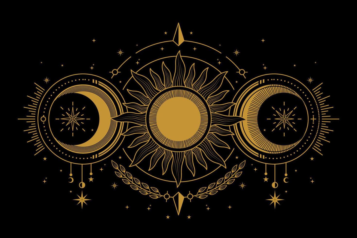 lua celestial e sol com ilustração de ornamentos vetor