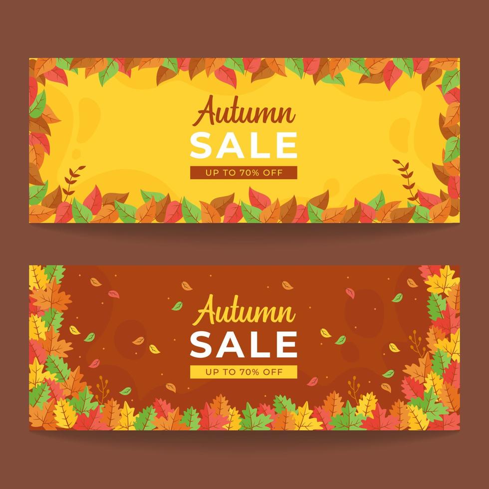 design de banner horizontal de outono com folhas vetor