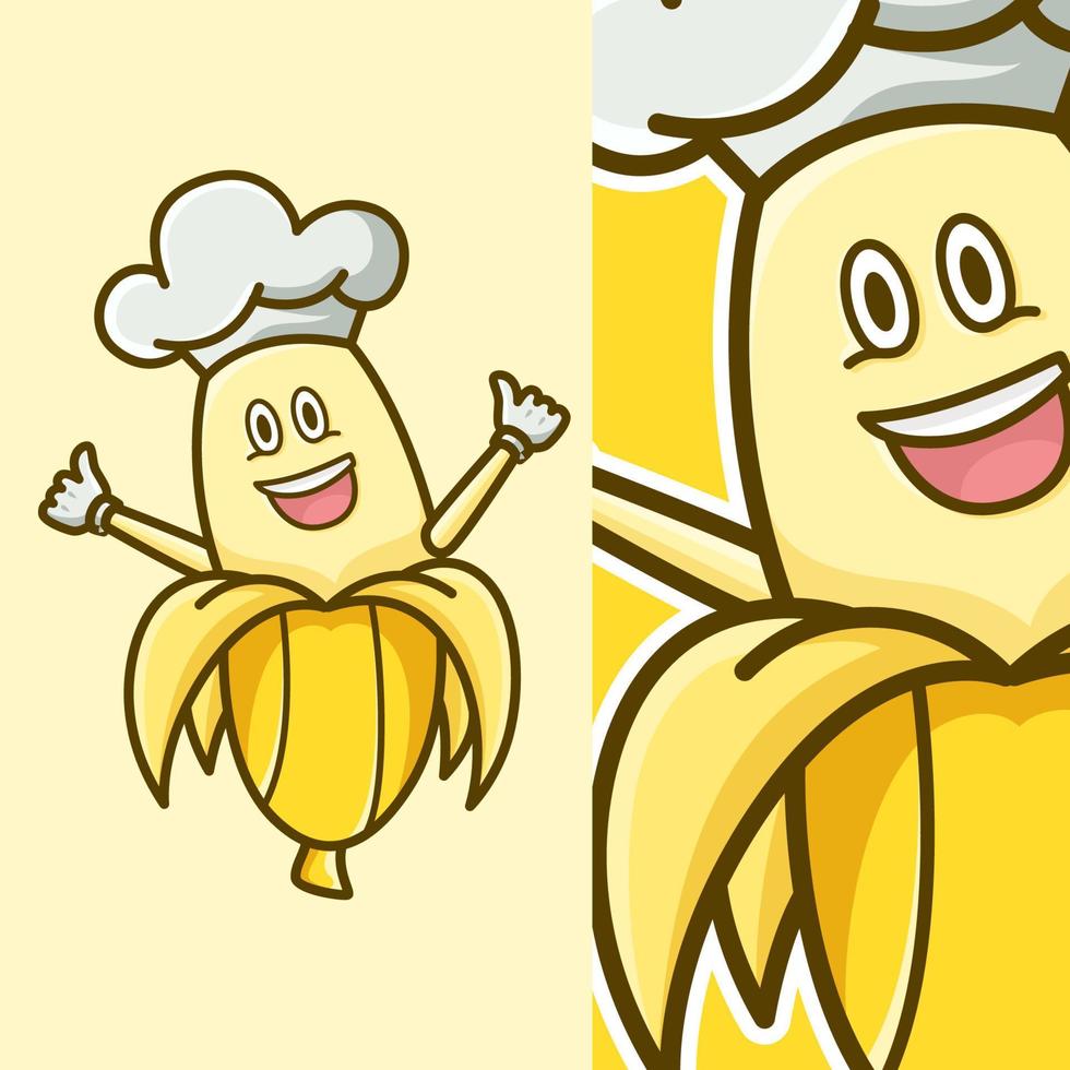 projeto de vetor de logotipo de banana com chapéu de chef. mascote de ilustração de banana chef