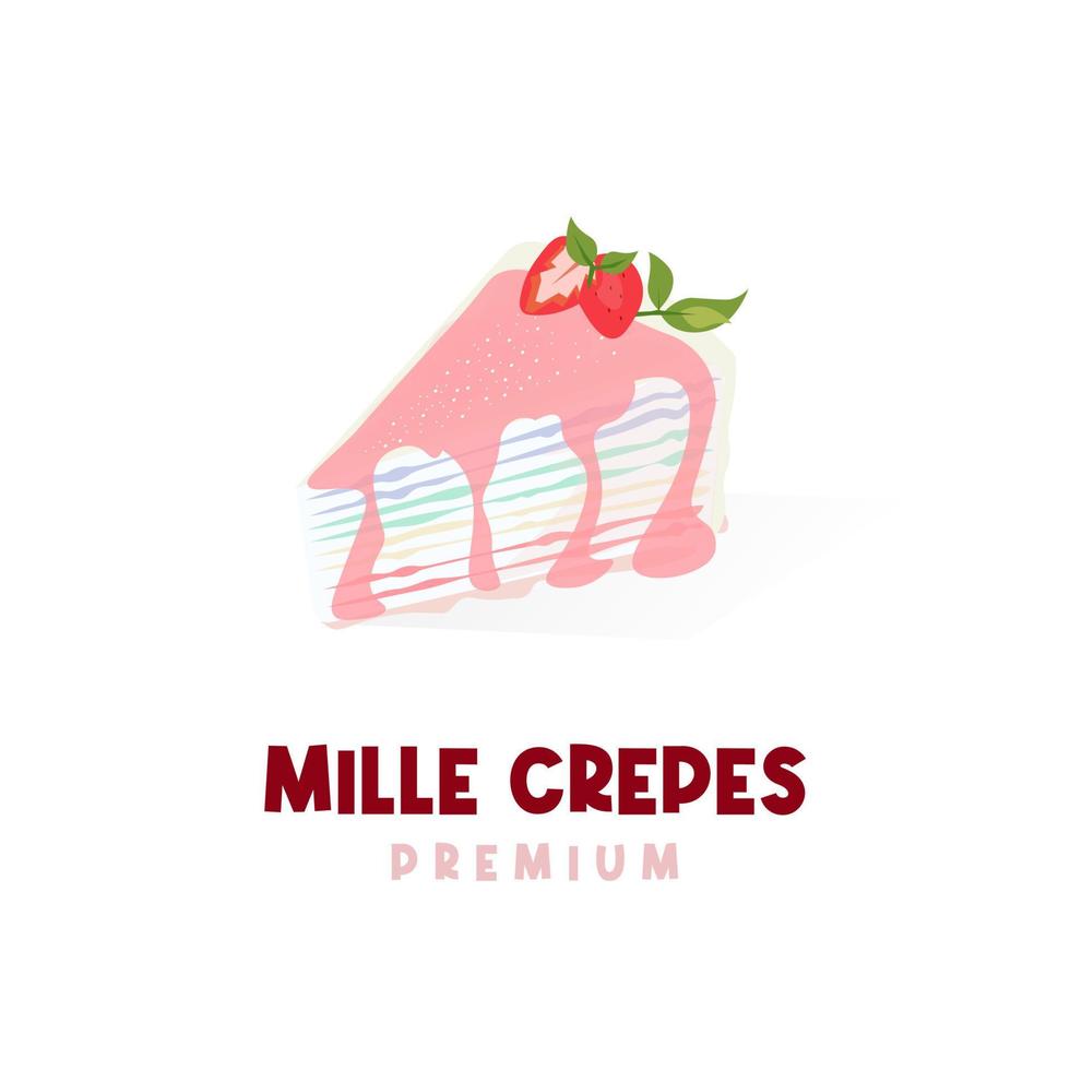 logotipo de ilustração vetorial de crepes mille arco-íris com calda de morango derretida vetor