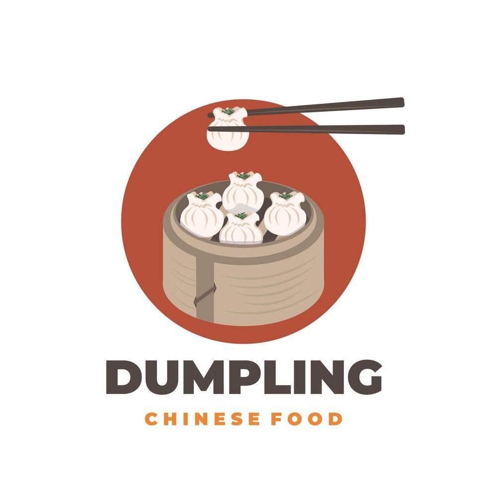 logotipo de ilustração vetorial de bolinhos de dim sum wonton prontos para comer com pauzinhos vetor