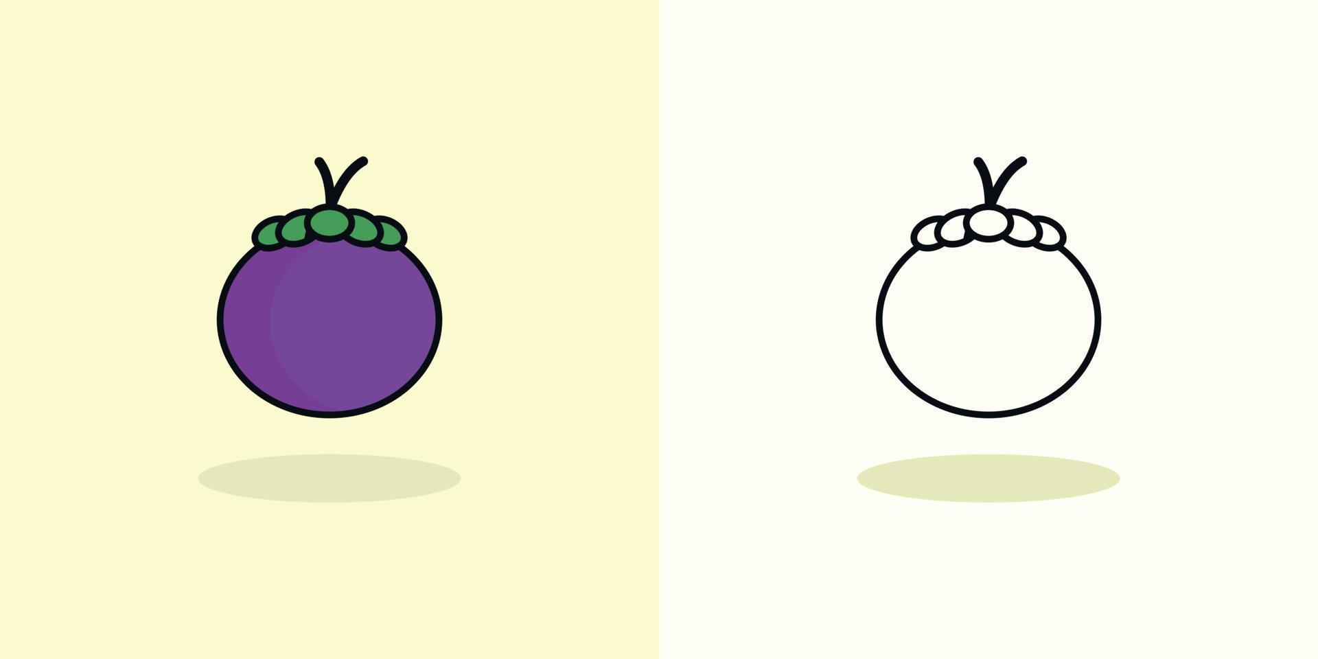 frutas vetoriais. ilustração de página para colorir de desenhos animados de mangostão vetor