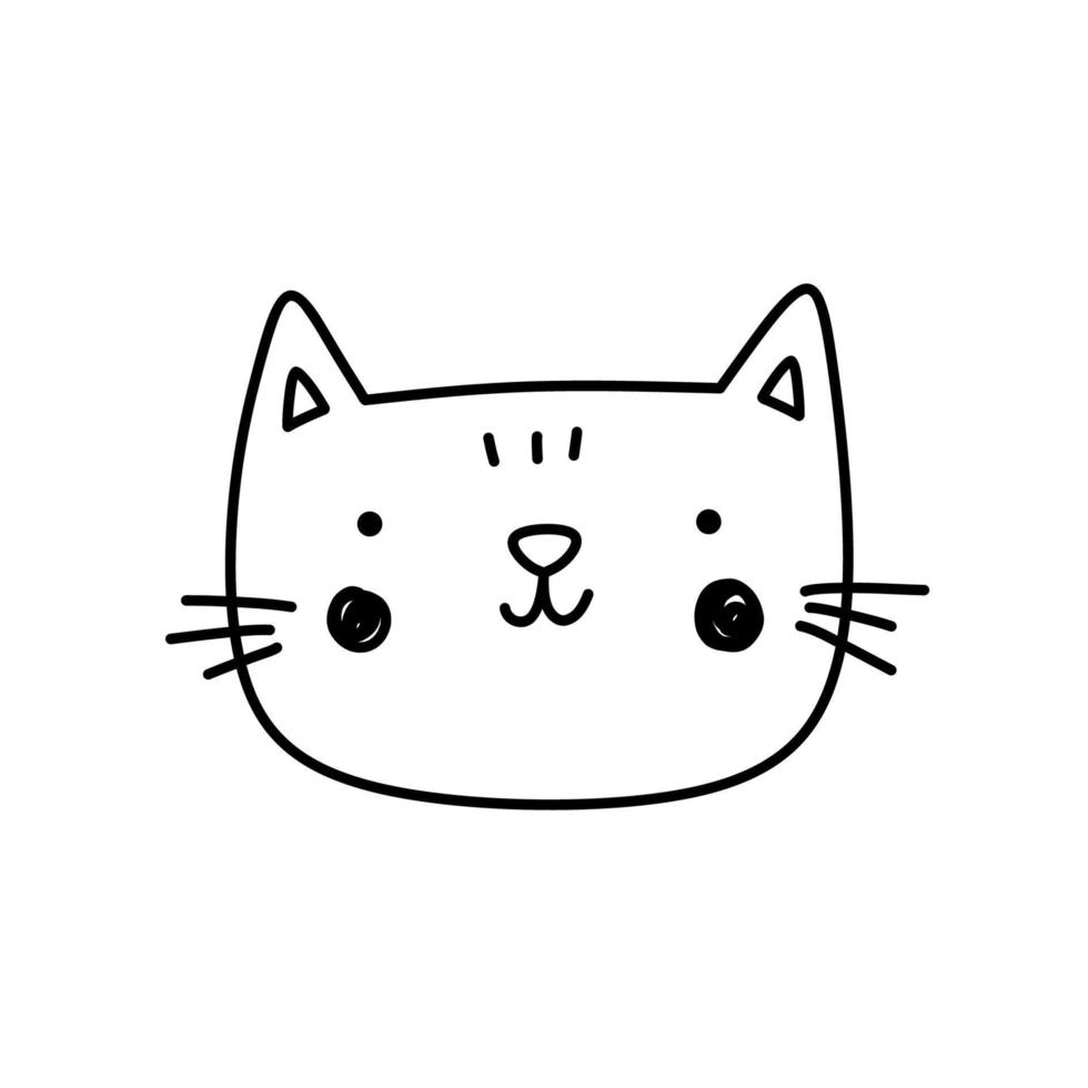 cara de gato bonito isolado no fundo branco. gatinho sorridente. ilustração vetorial desenhada à mão em estilo doodle. perfeito para decorações, cartões, logotipo, vários designs. personagem de desenho animado simples. vetor