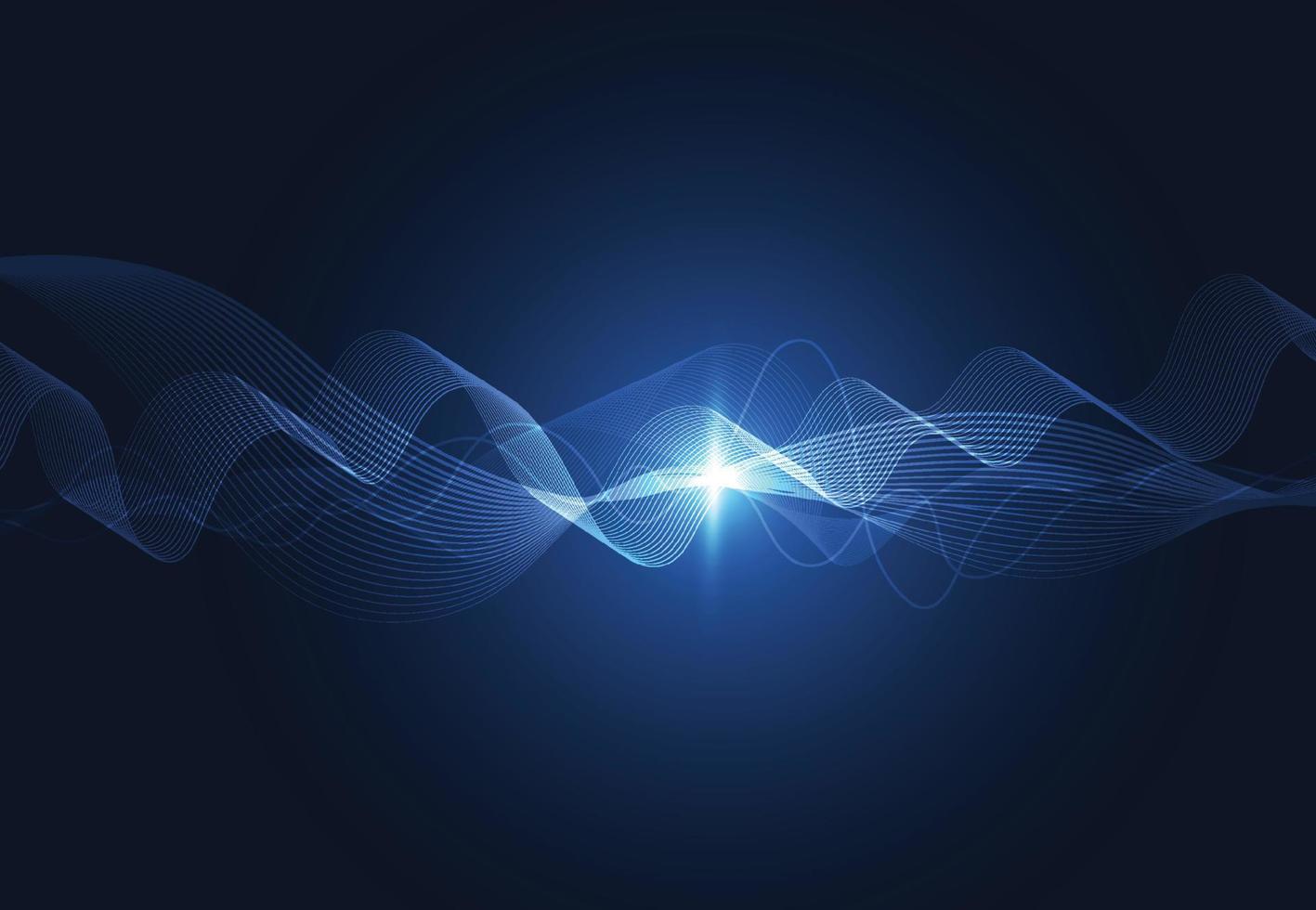 ondas sonoras de fala moderna oscilando luz azul escura, fundo abstrato de tecnologia. ilustração vetorial vetor