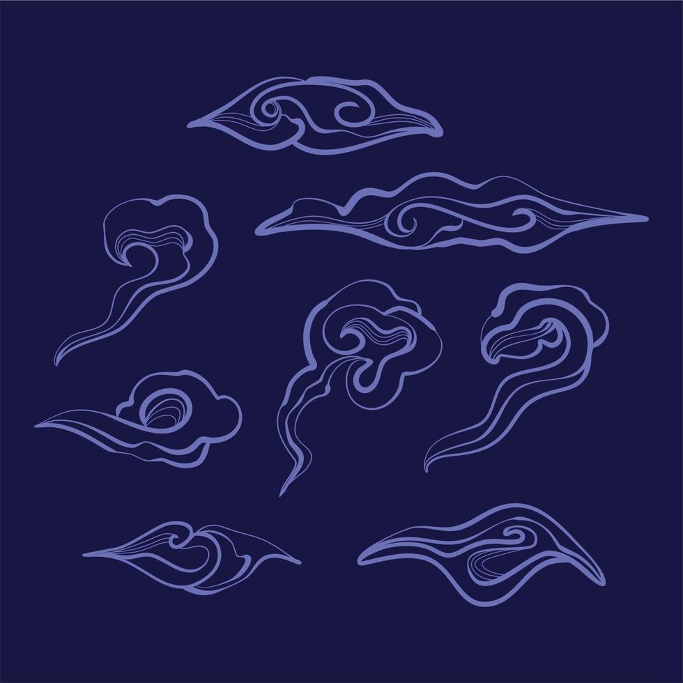 linhas abstratas formam ilustração de nuvem única de estilo japonês vetor