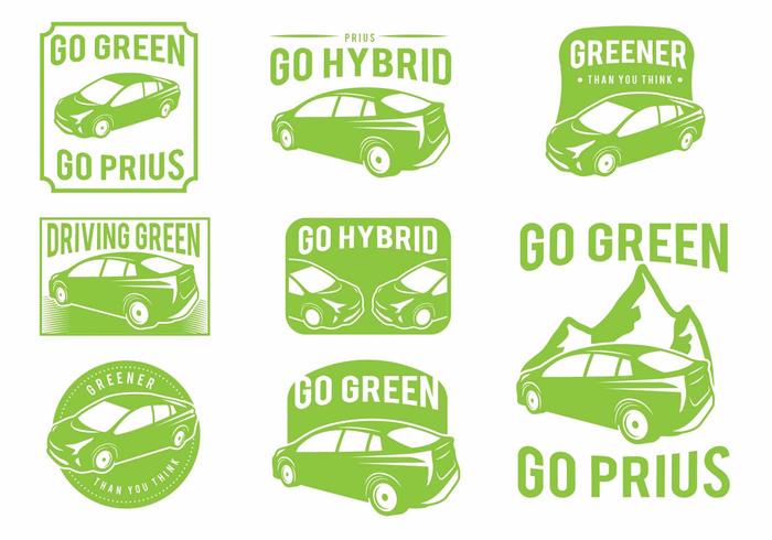 Conjunto de emblemas do carro verde prius vetor