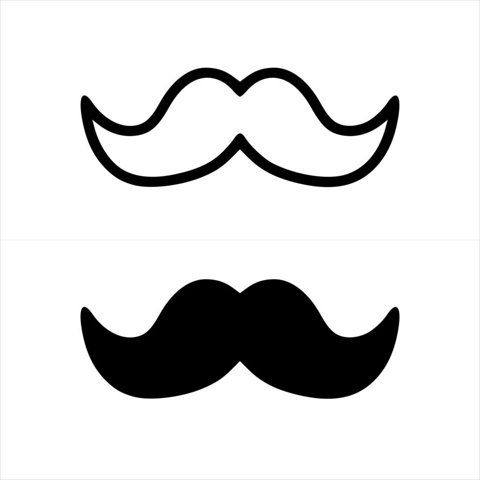 bigodes conjunto preto e branco isolados no fundo branco. silhueta bigode vintage preto isolado no fundo branco. símbolo do dia dos pais, sinal para barbearia. bigodes de hipster encaracolado retrô. vetor