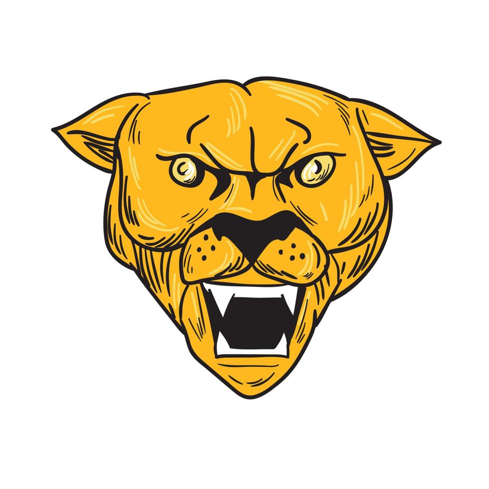 desenho de cabeça de leão da montanha de puma com raiva vetor
