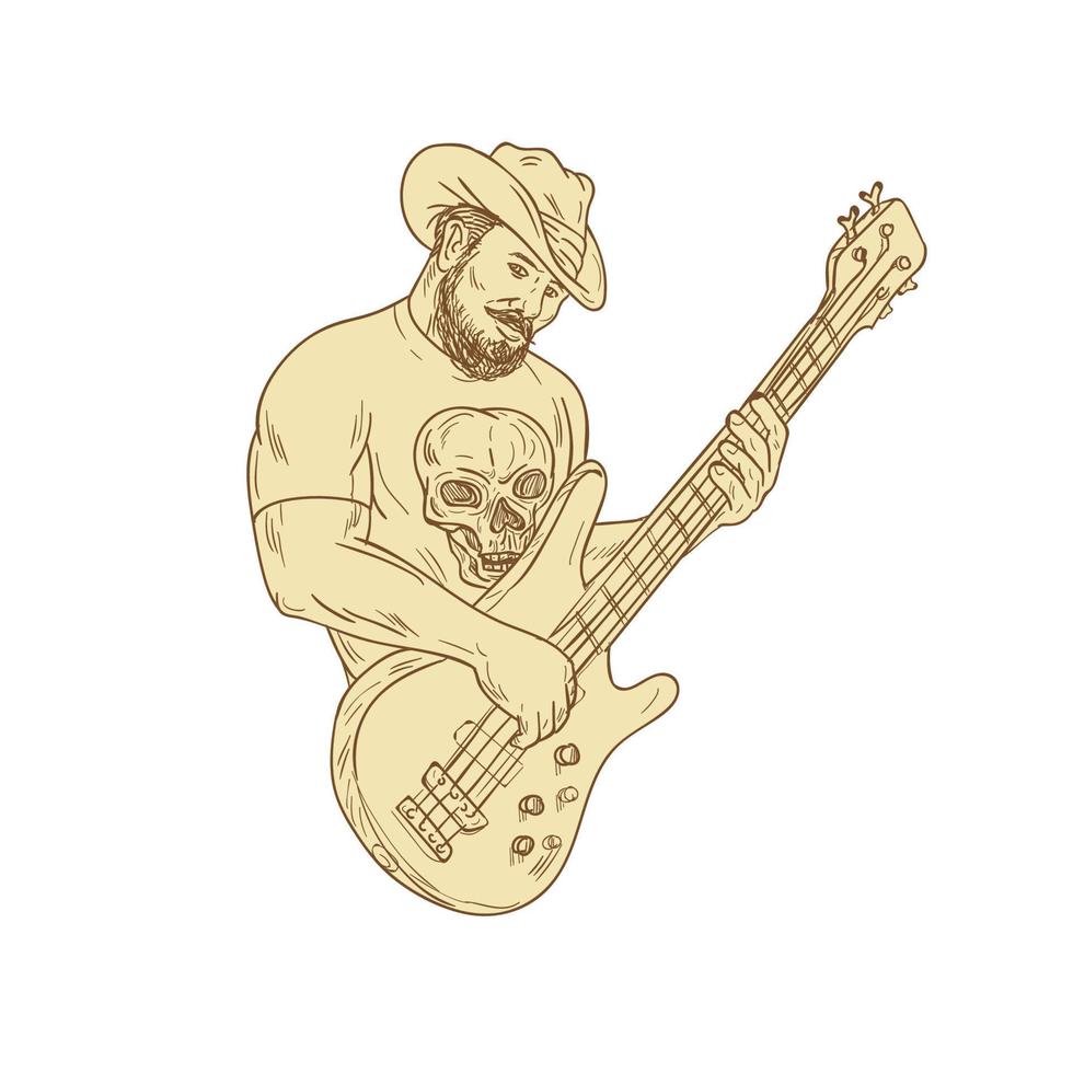 desenho isolado de guitarra baixo de cowboy vetor