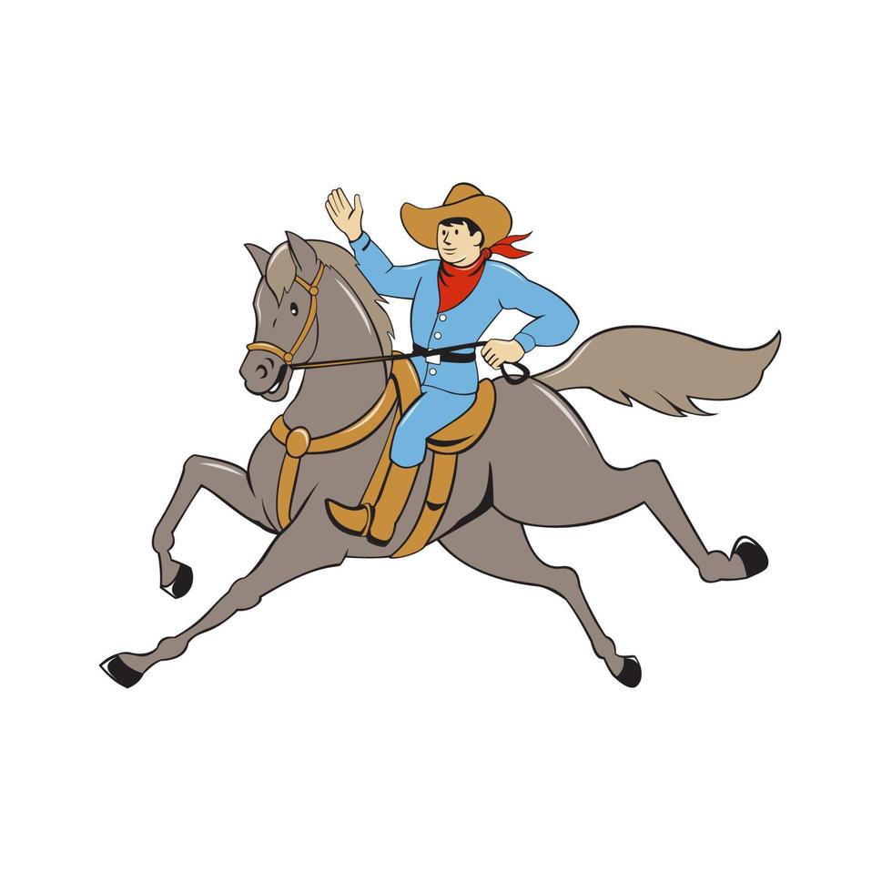 cowboy andando a cavalo acenando desenhos animados vetor