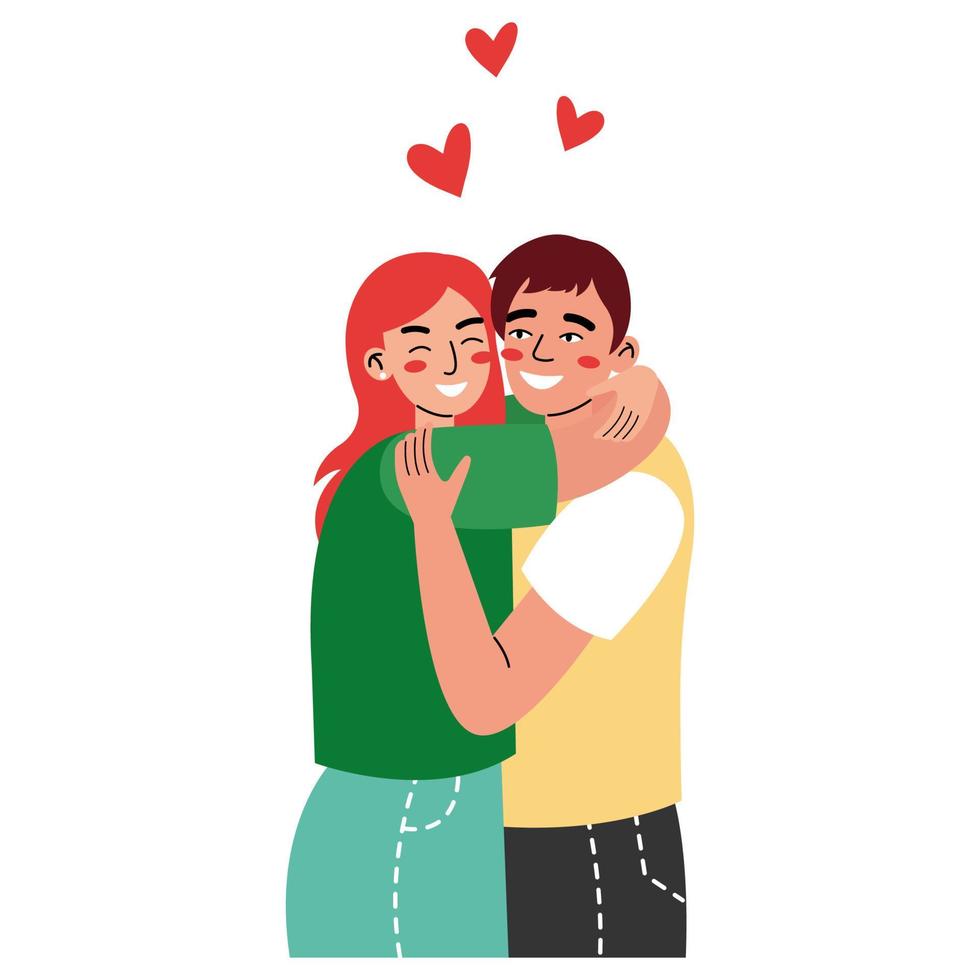 casal feliz em relacionamentos românticos. homem e mulher abraçando ou abraçando. ilustração plana colorida em um fundo branco. vetor
