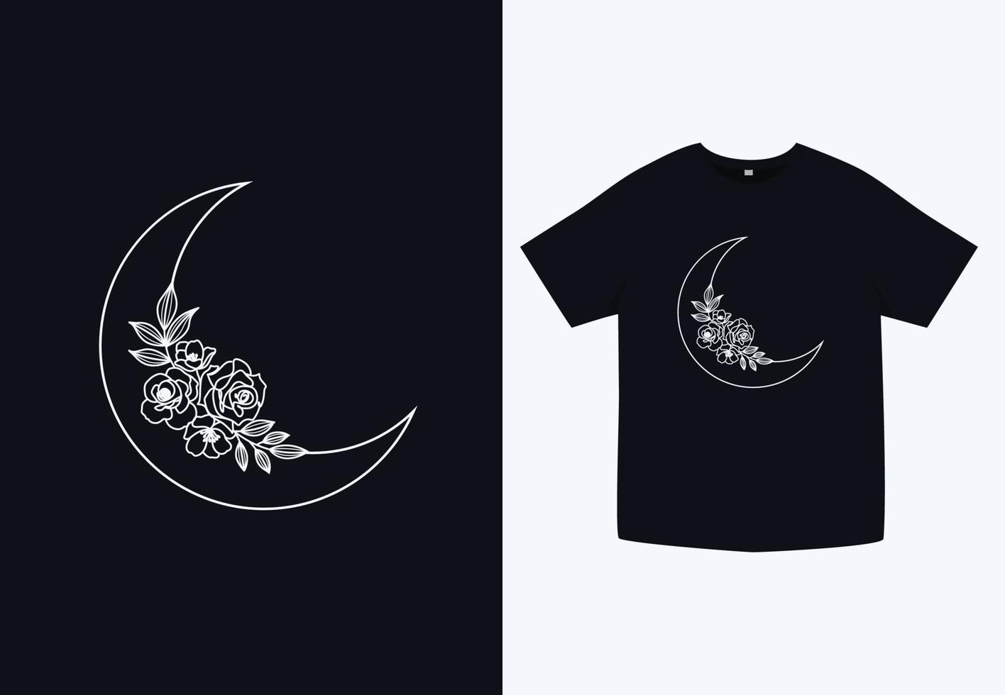 design de camiseta de flores de lua crescente vetor