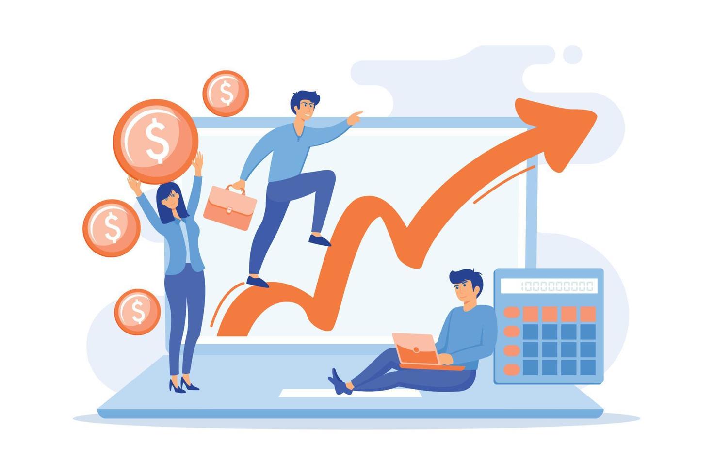 negociação de ações, crescimento da renda. roi, aumento do investimento. cálculo dos lucros do negócio. planejamento de demanda, análise de demanda, conceito de previsão de vendas digitais. vetor