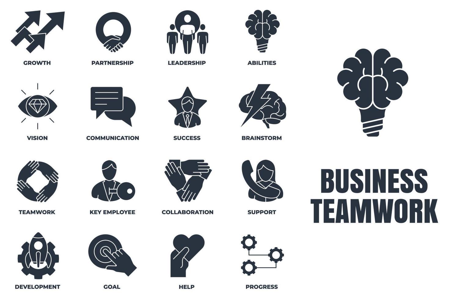 conjunto de ilustração em vetor logotipo ícone trabalho em equipe de negócios. objetivo, colaboração, suporte, desenvolvimento, comunicação, parceria e mais modelo de símbolo de pacote para coleção de design gráfico e web