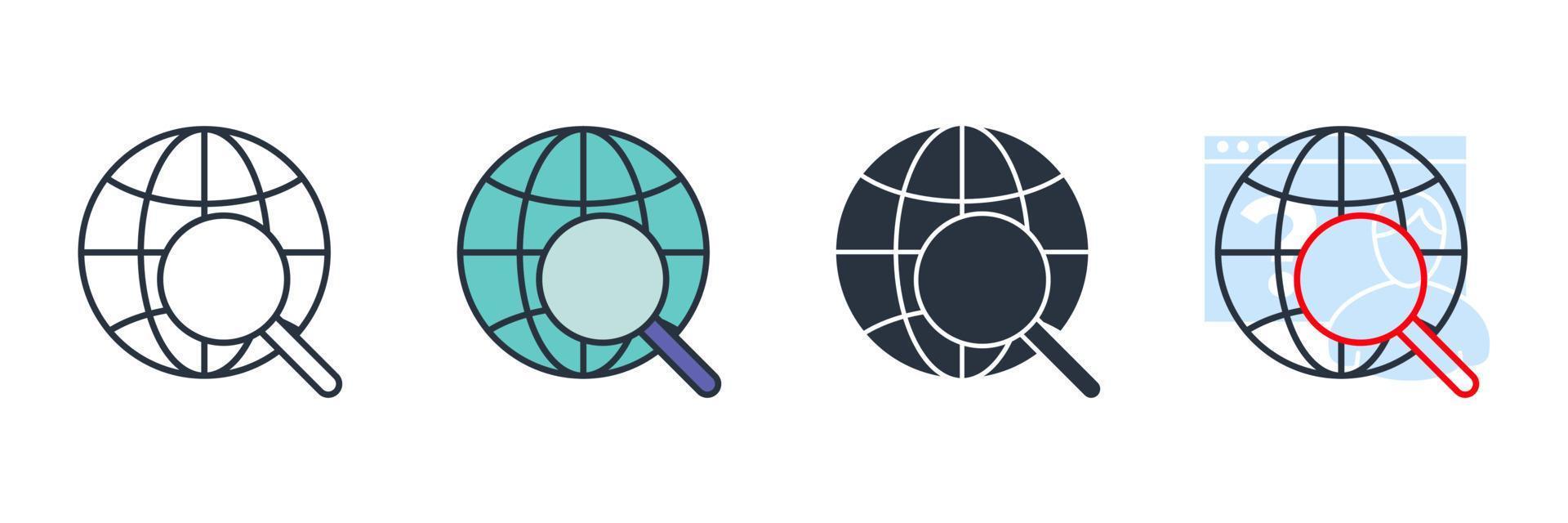 ampliar a ilustração em vetor globo ícone logotipo. modelo de símbolo de globo de pesquisa para coleção de design gráfico e web