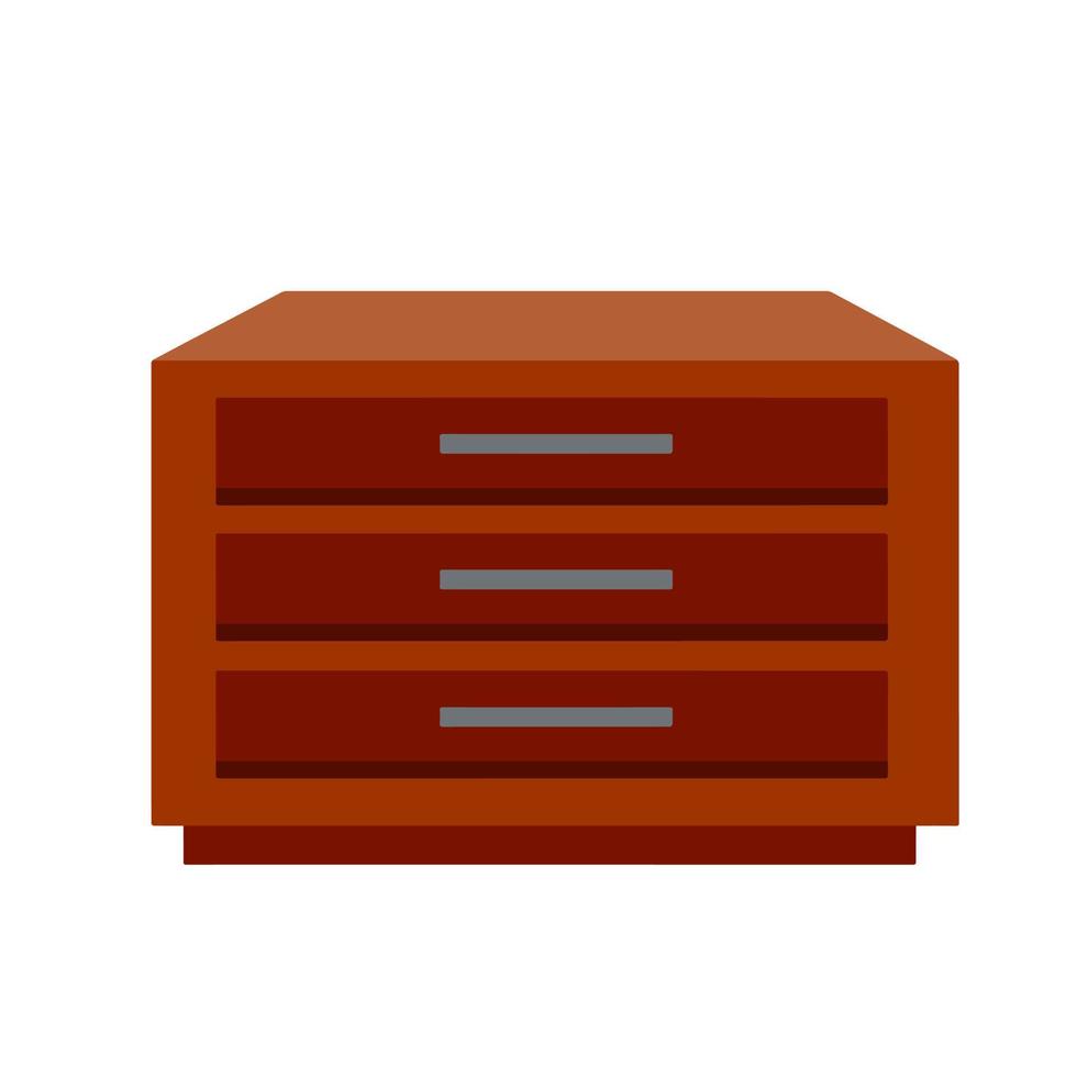 mesa de cabeceira e criado-mudo. móveis de madeira marrom. ilustração plana isolada. guarda roupa quadrado com gavetas vetor