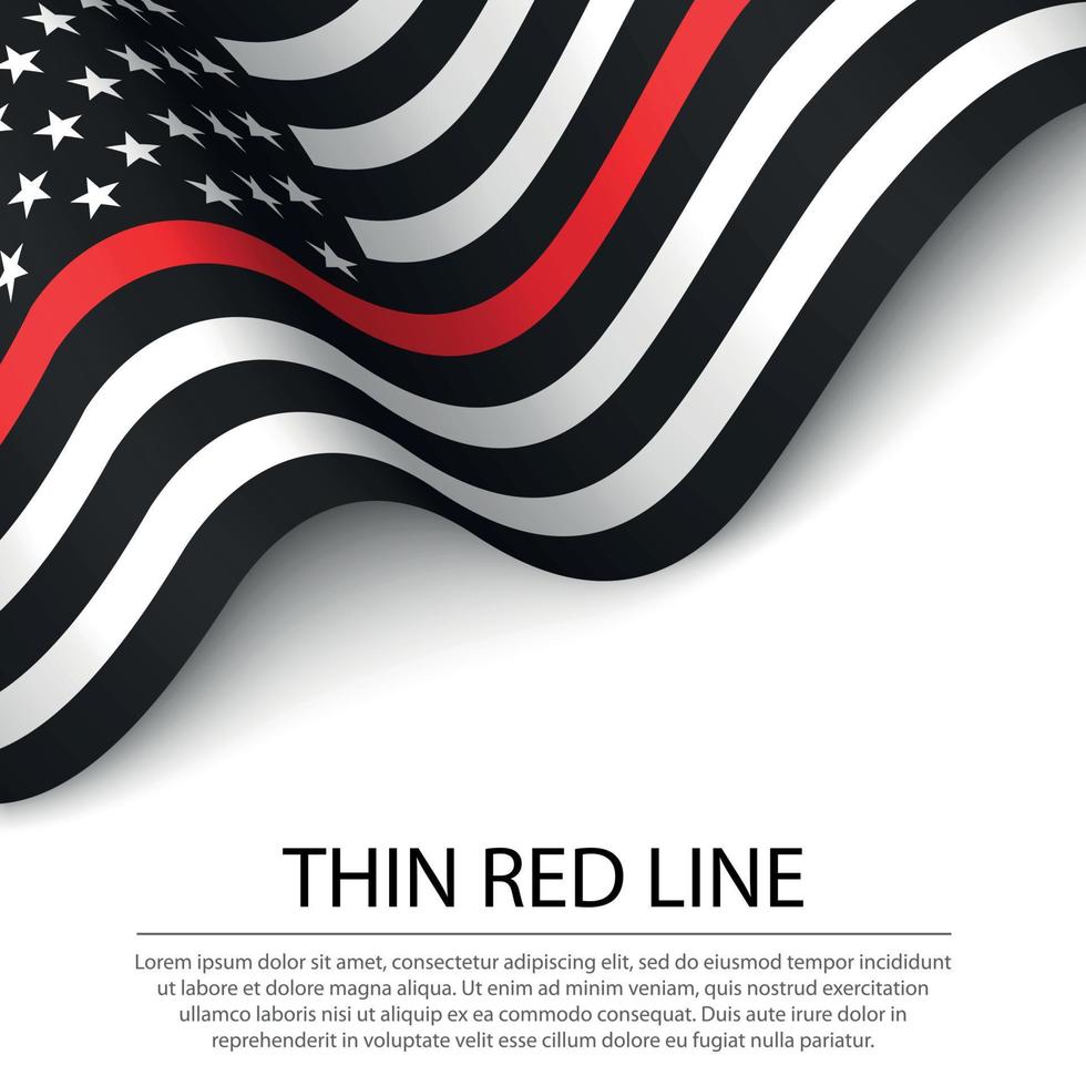 acenando a bandeira dos estados unidos com linha vermelha fina no backgro branco vetor