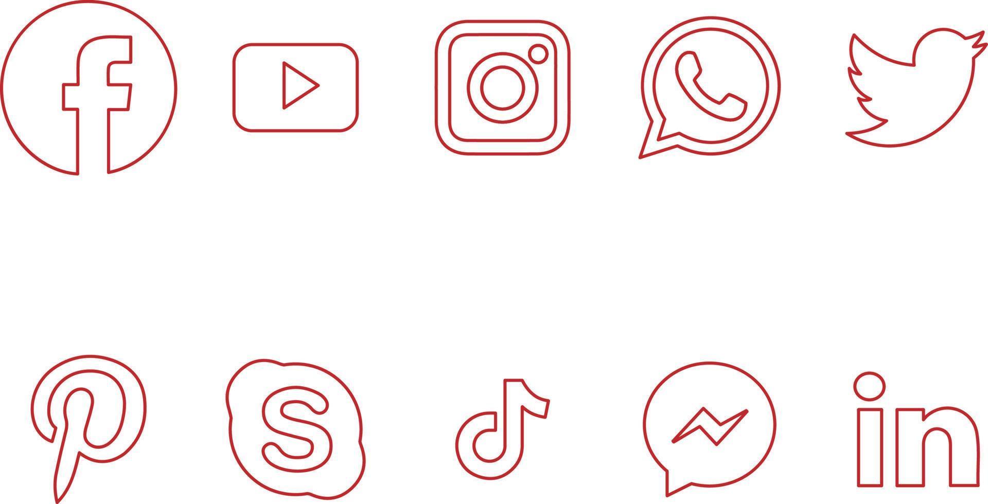 logotipos de mídia social descrevem o estilo de desenho de linha vetor