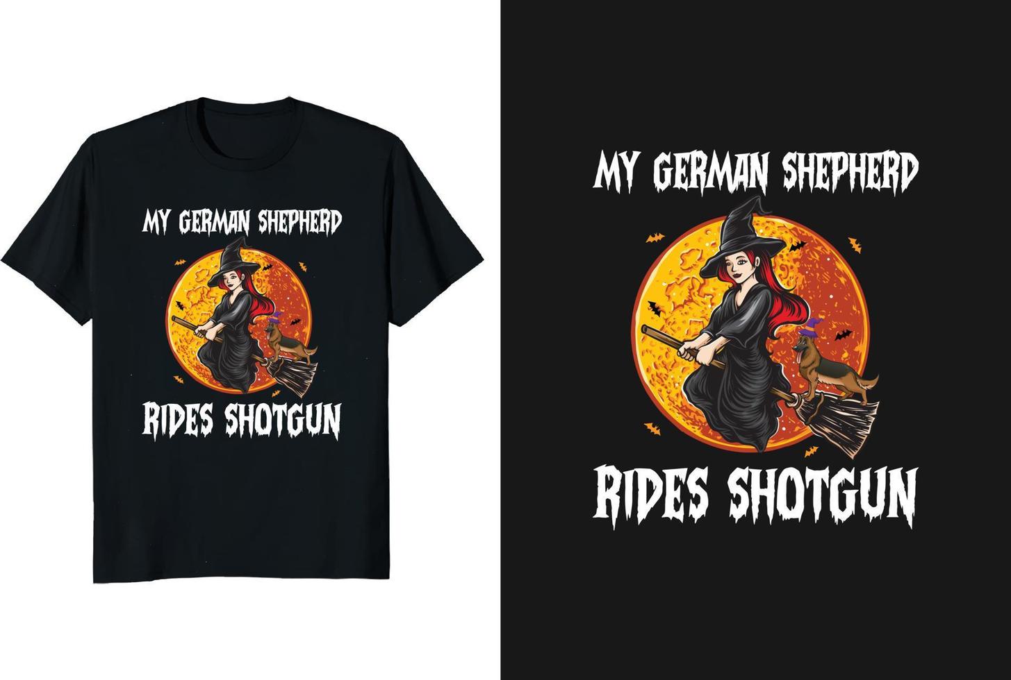 meu pastor alemão monta design de camiseta de halloween de espingarda e camiseta vintage de tipografia engraçada gráfica ou vetor e ilustração
