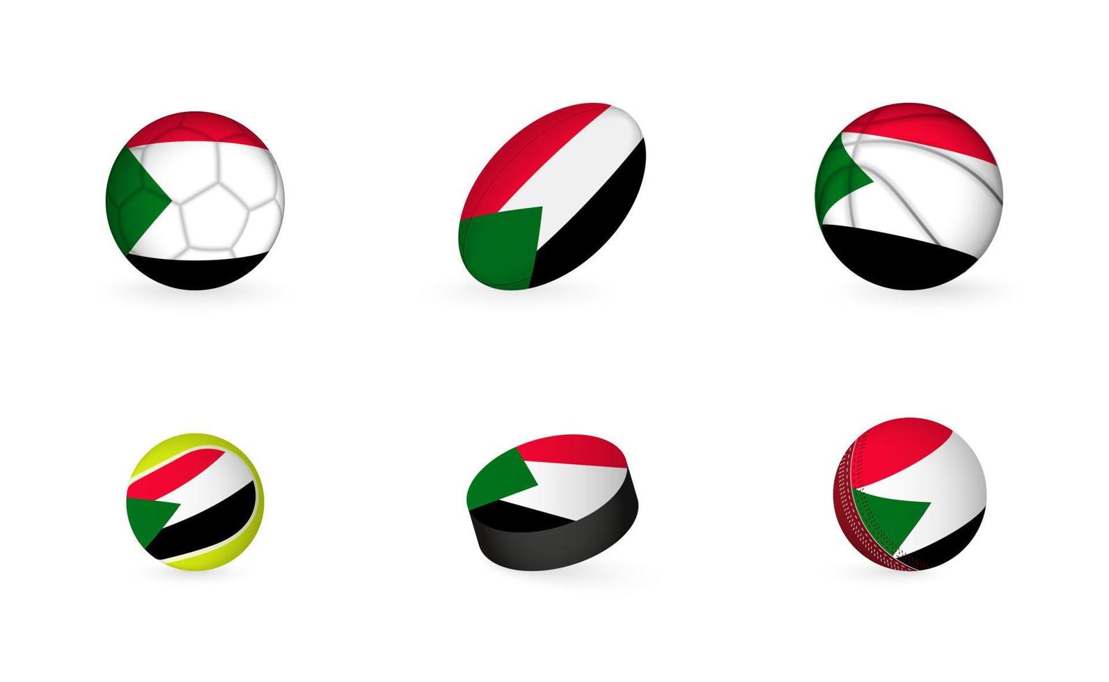 equipamentos esportivos com bandeira do sudão. conjunto de ícones de esportes. vetor