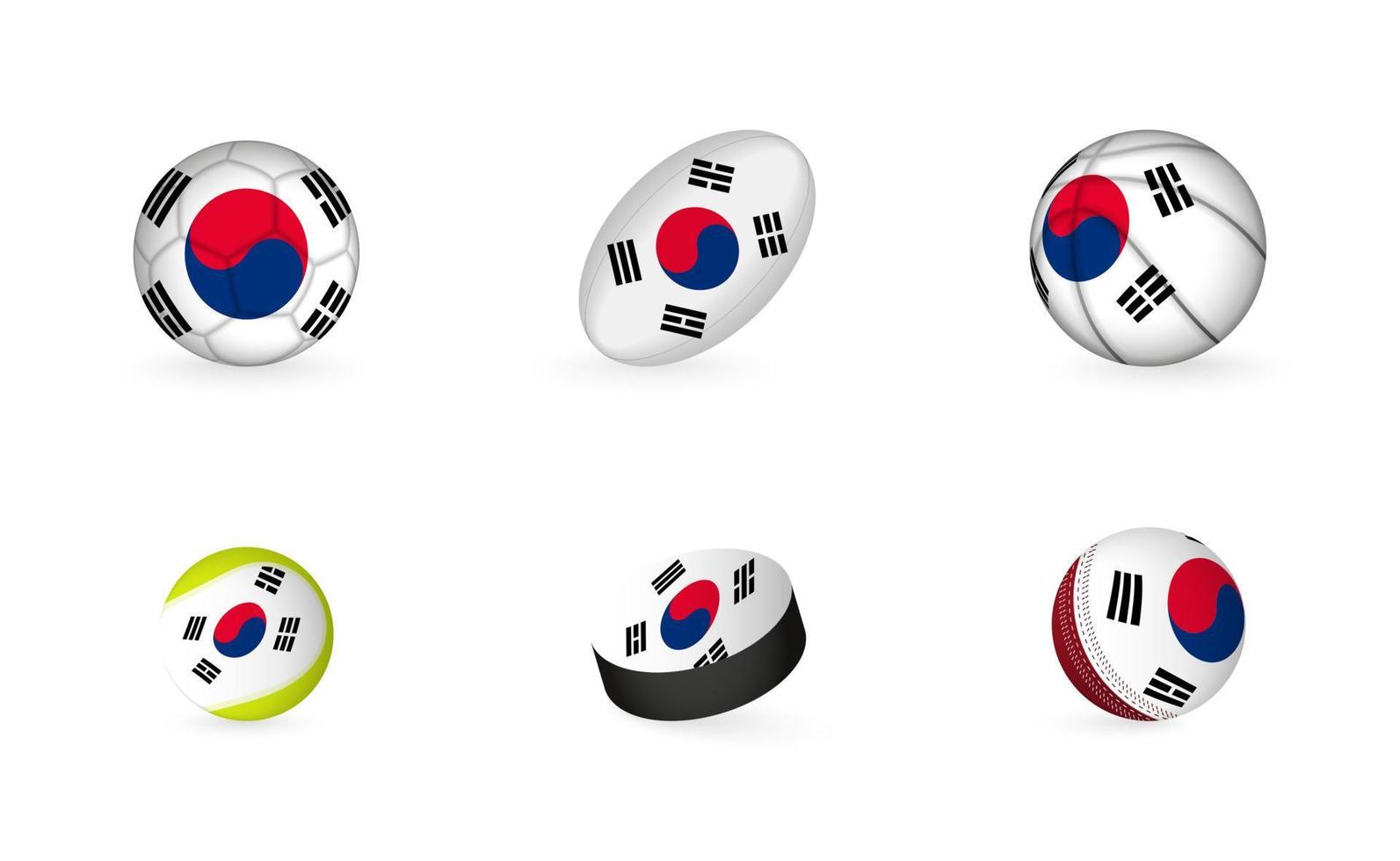 equipamentos esportivos com bandeira da coreia do sul. conjunto de ícones de esportes. vetor