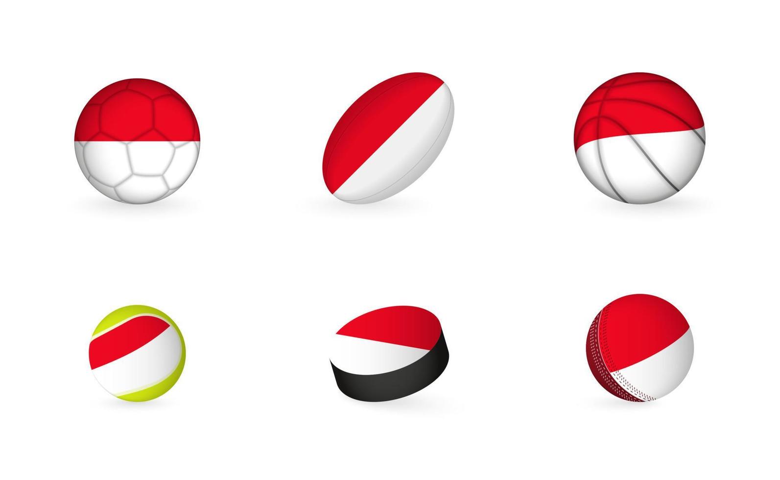 equipamentos esportivos com bandeira da indonésia. conjunto de ícones de esportes. vetor