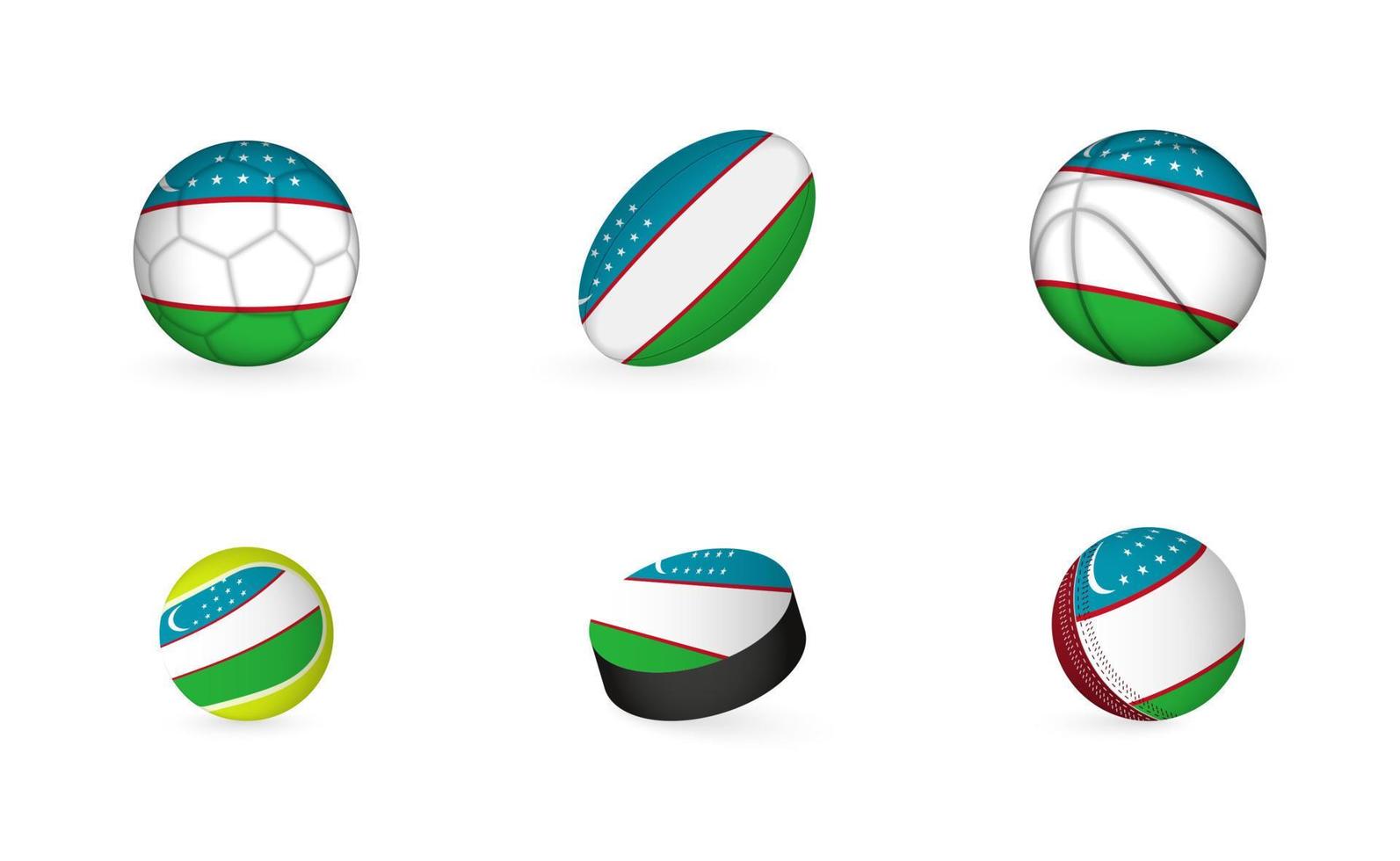 equipamentos esportivos com bandeira do Uzbequistão. conjunto de ícones de esportes. vetor