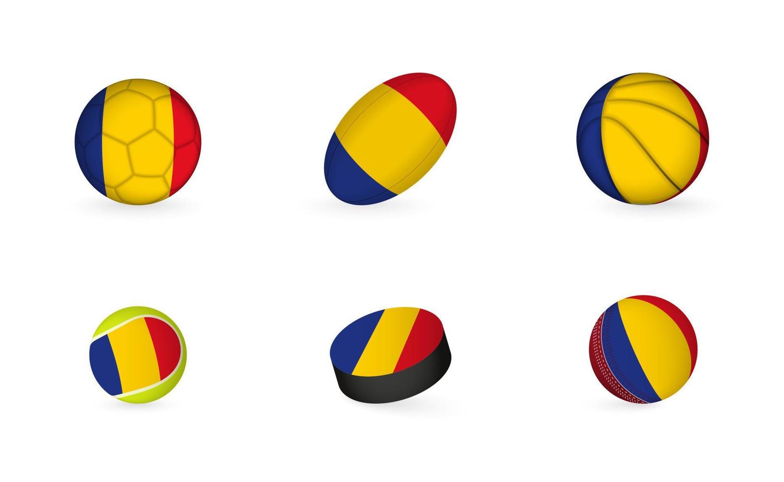 equipamentos esportivos com bandeira da romênia. conjunto de ícones de esportes. vetor