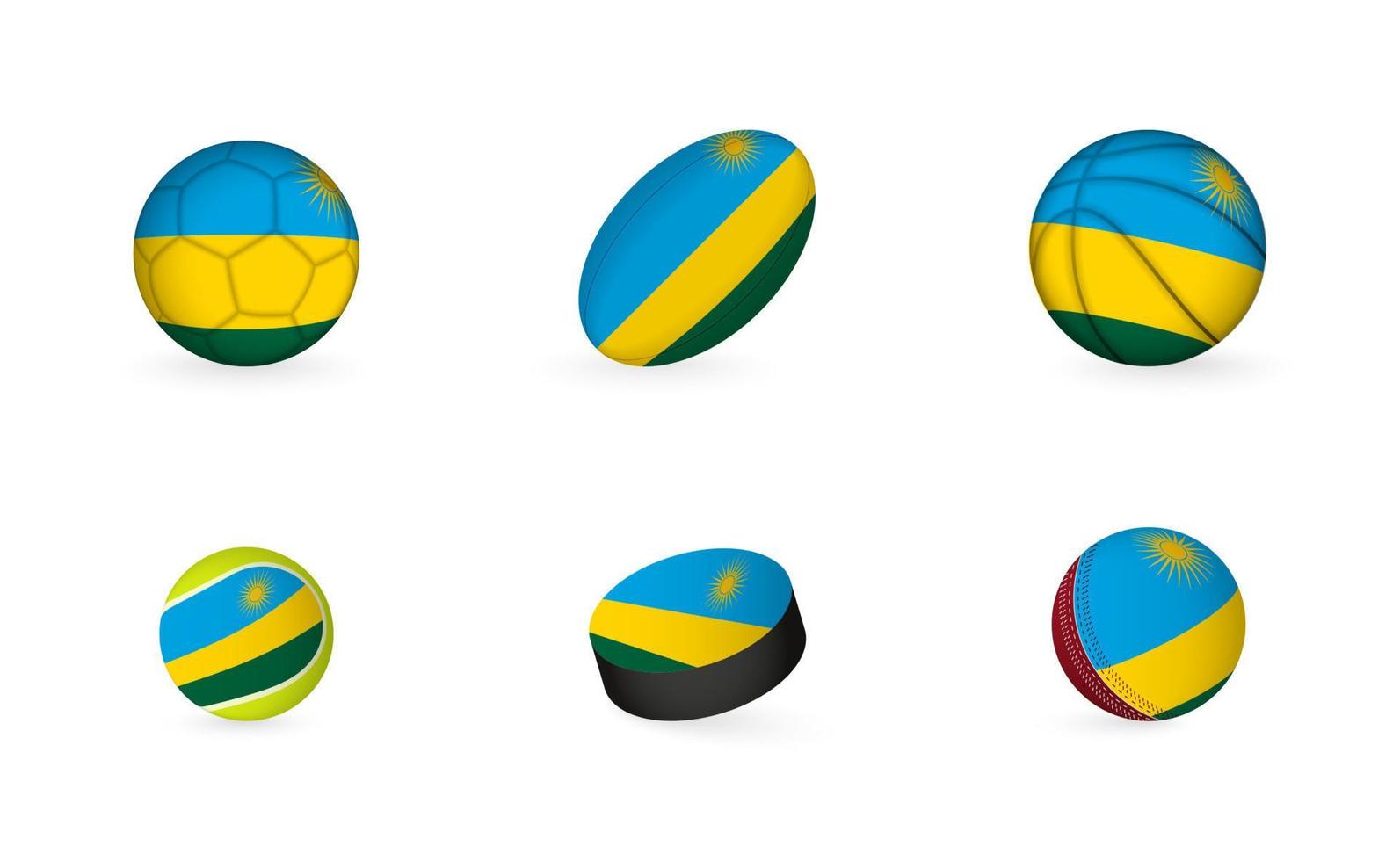 equipamentos esportivos com bandeira de ruanda. conjunto de ícones de esportes. vetor