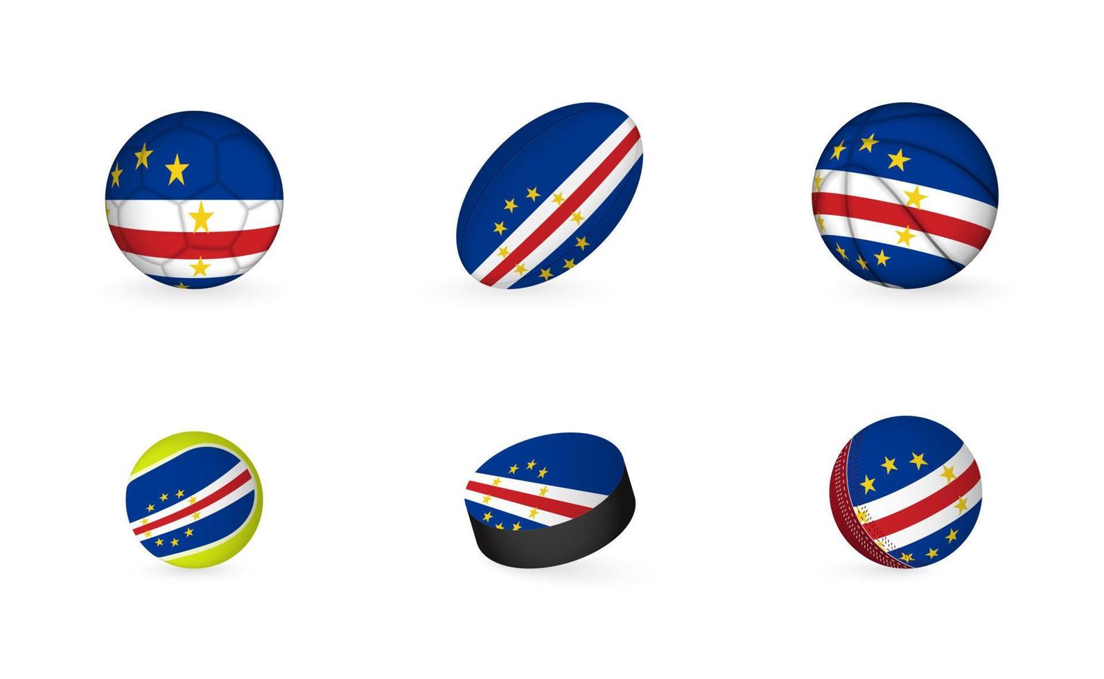 equipamentos esportivos com bandeira de cabo verde. conjunto de ícones de esportes. vetor