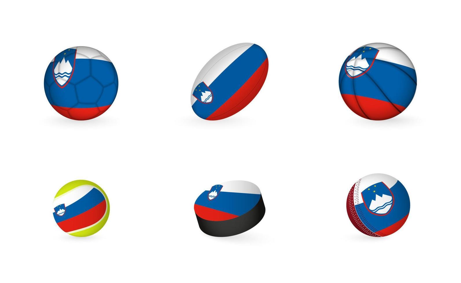equipamentos esportivos com bandeira da eslovênia. conjunto de ícones de esportes. vetor