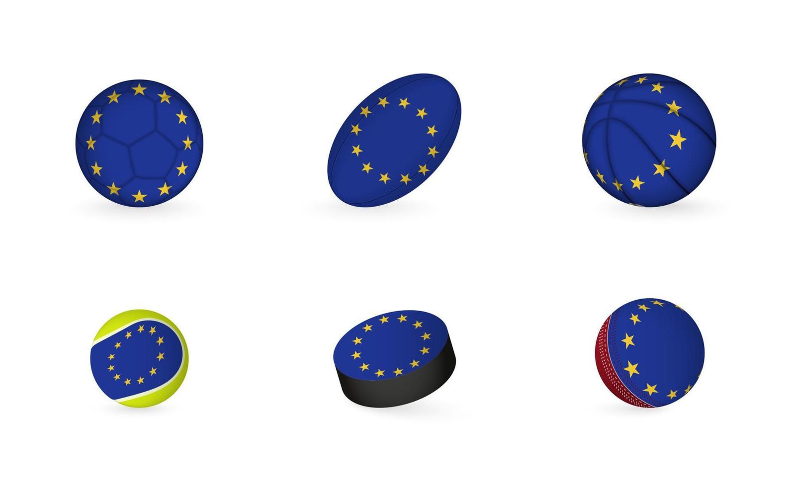 equipamentos esportivos com bandeira da união europeia. conjunto de ícones de esportes. vetor