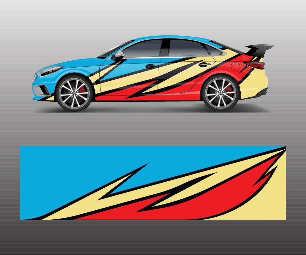 design de envoltório para carro esporte personalizado. decalque de envoltório de carro de corrida esportiva e design de adesivo. vetor