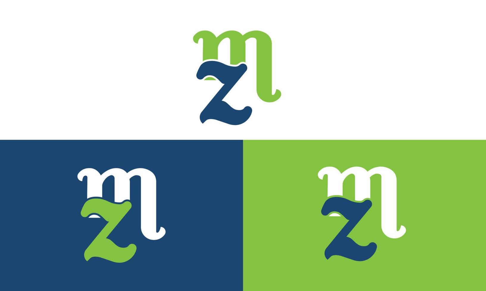 letras do alfabeto iniciais monograma logotipo mz, zm, m e z vetor