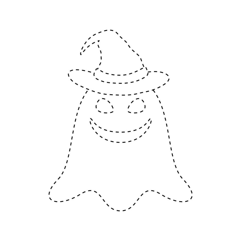 fantasma com planilha de rastreamento de chapéu de bruxa para crianças vetor