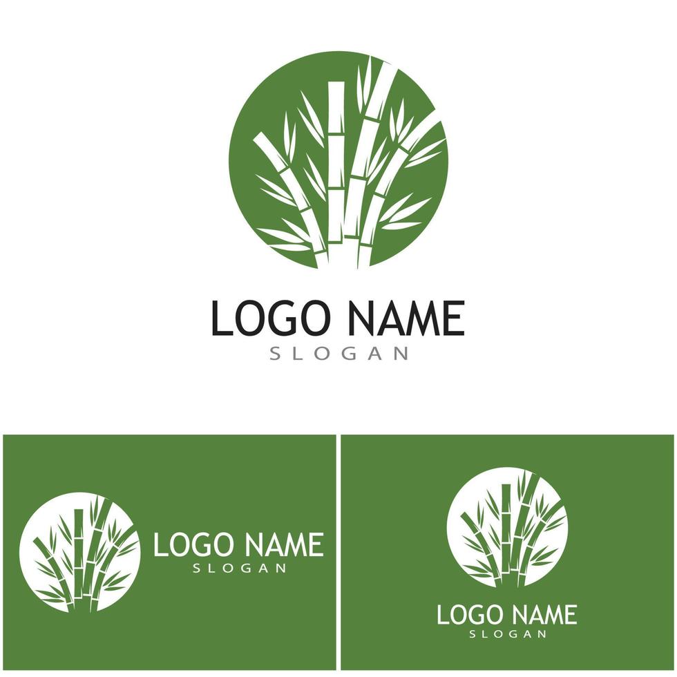 bambu com modelo de vetor de ilustração de logotipo de folha verde