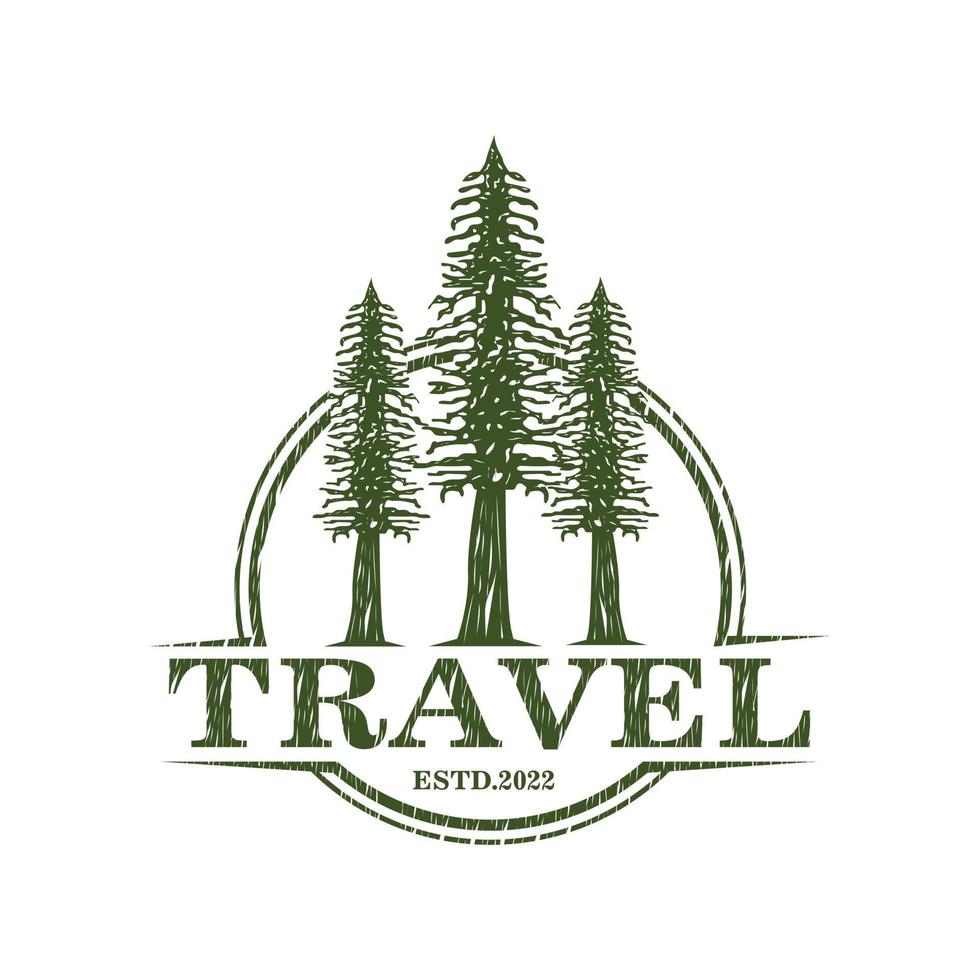 floresta de pinheiros vintage três logotipo de ilustração de pinheiros, modelo de design, símbolo verde emblema .vector vetor