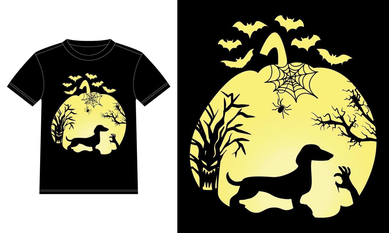 dachshund na camiseta engraçada de halloween de abóbora vetor