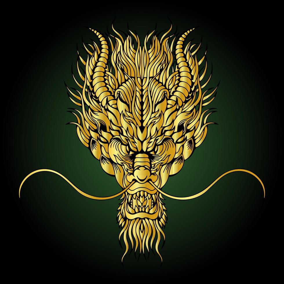 ilustração de dragão de cabeça chinesa de ouro vetor