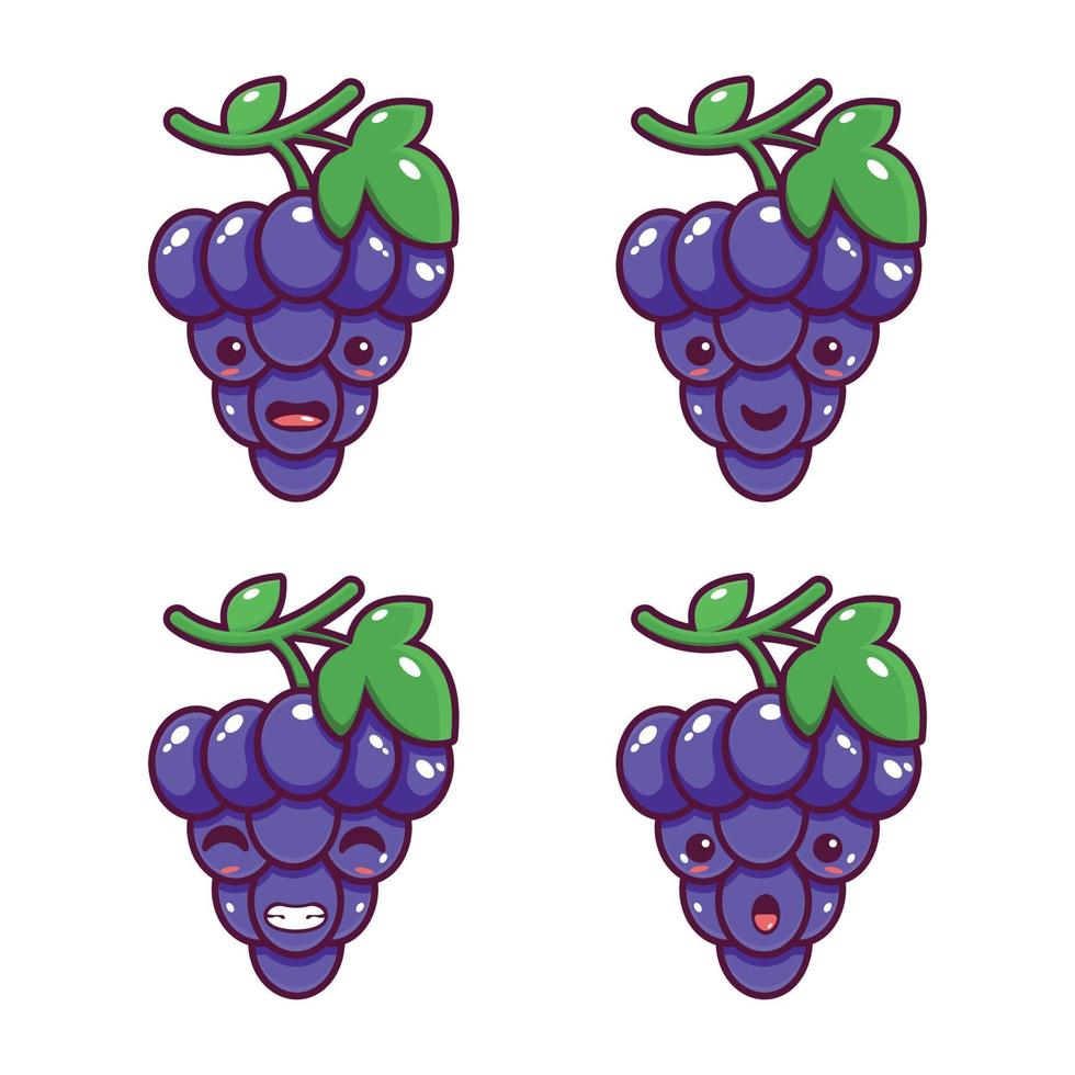 vector design de ilustração de mascote de frutas de uvas fofas e doces