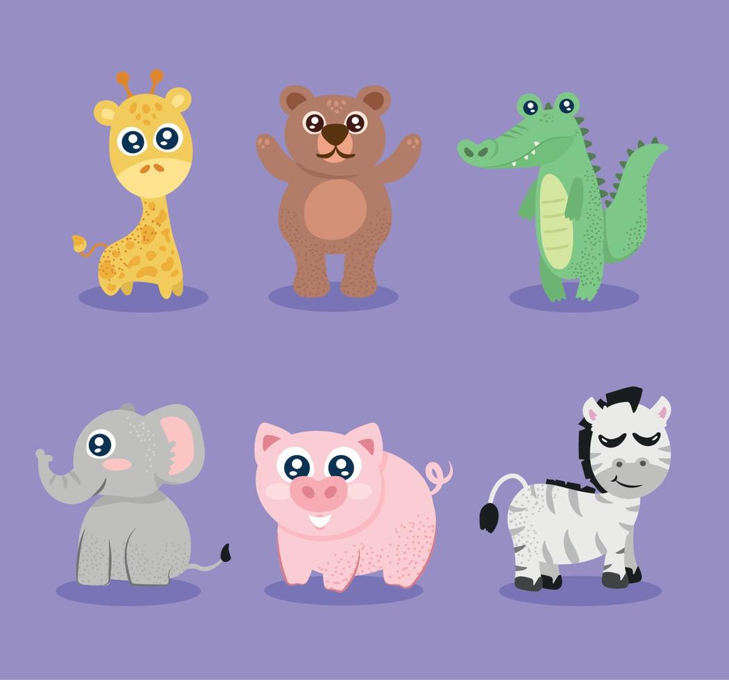 seis personagens de animais fofos vetor