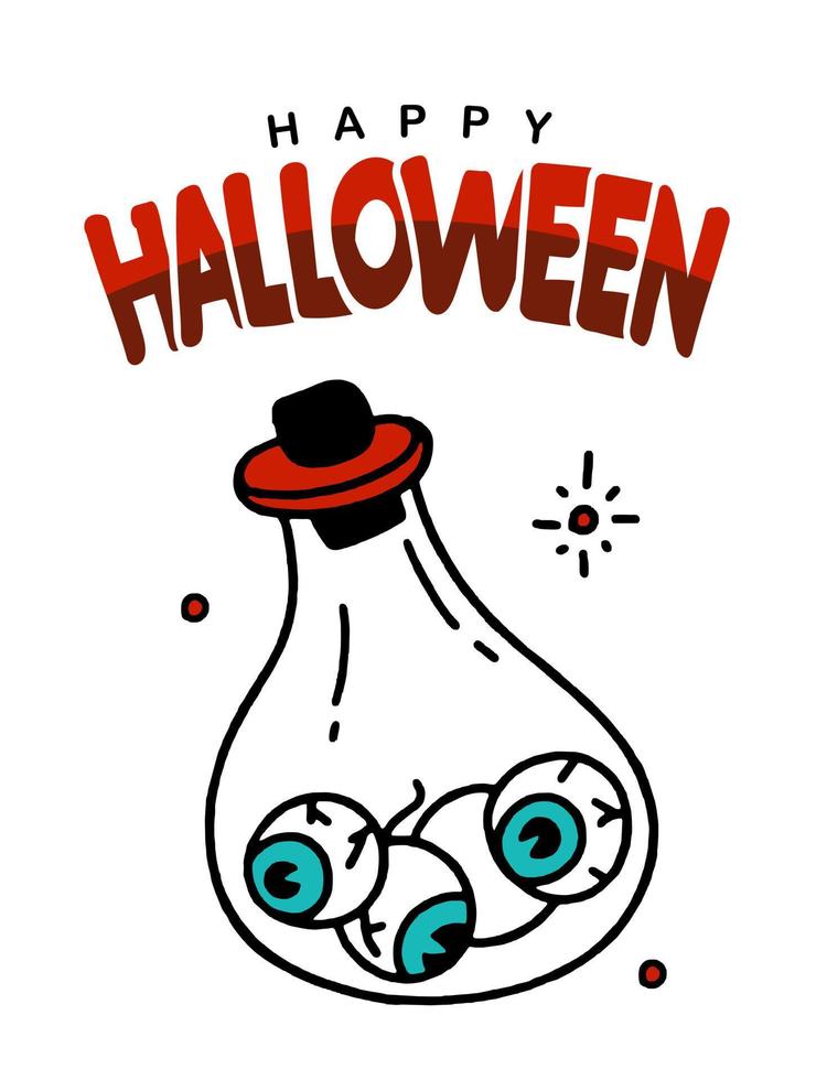 banner de cartaz de cartão de dia das bruxas com jarra com olhos doodle ilustração de design vetorial de estilo em fundo branco vetor