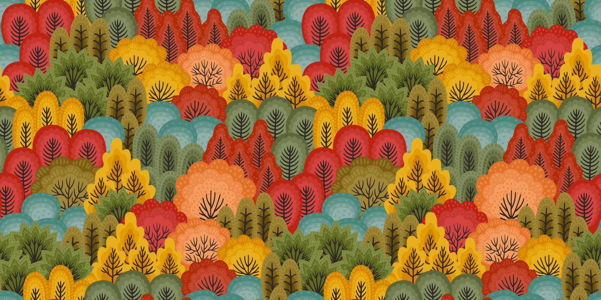 padrão abstrato sem costura com floresta de outono. fundo vetorial para várias superfícies. texturas desenhadas à mão na moda. vetor